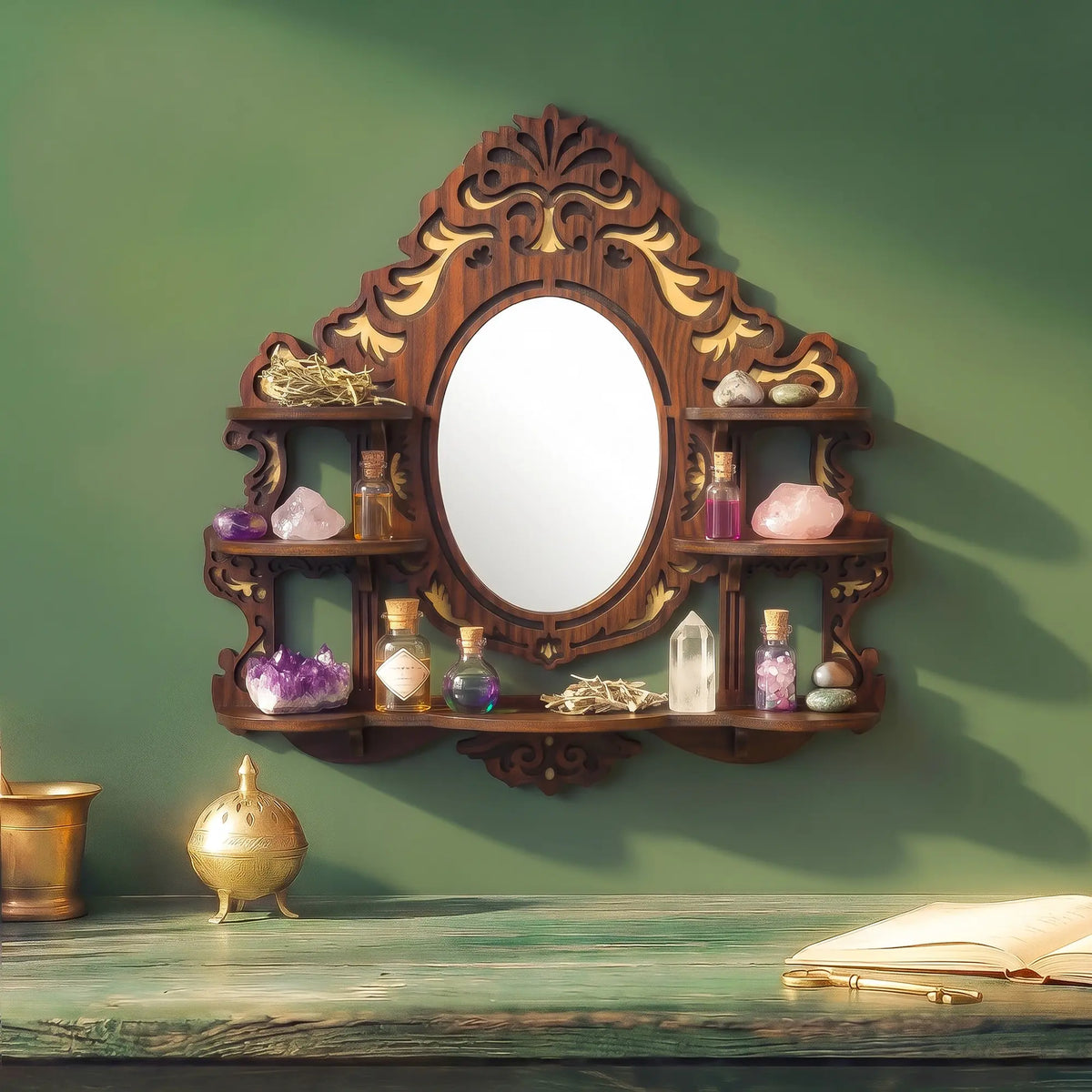 FNYDOX Vintage Wall Shelf with Mirror