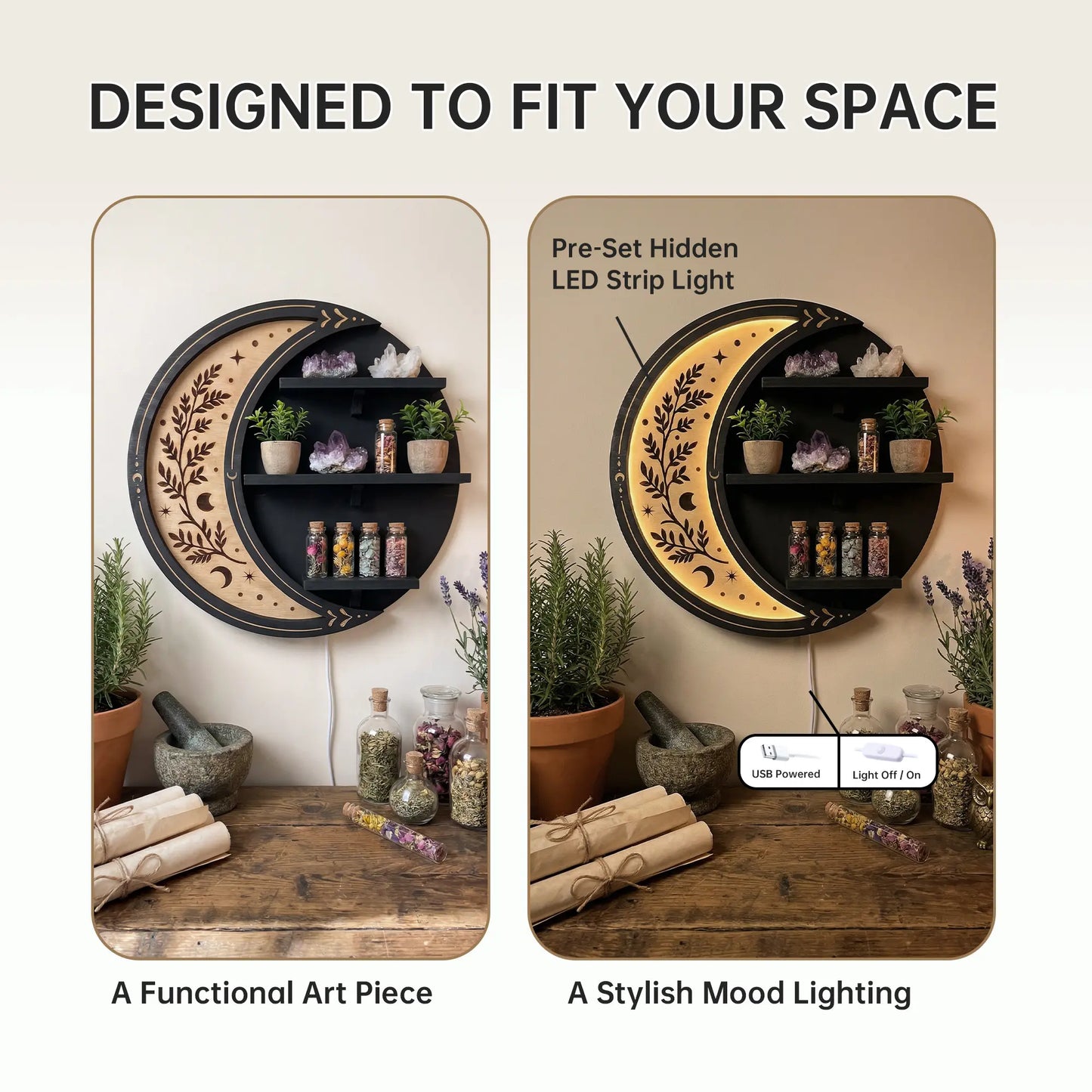 FNYDOX Whimsical Decor Moon Shelf with Light