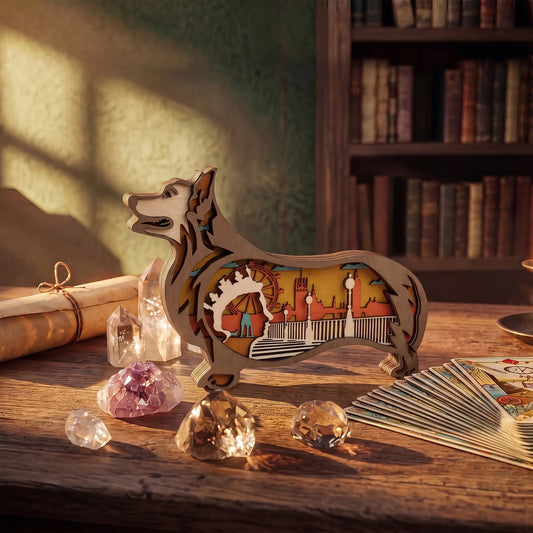 FNYDOX Wooden Corgi Dog Decor