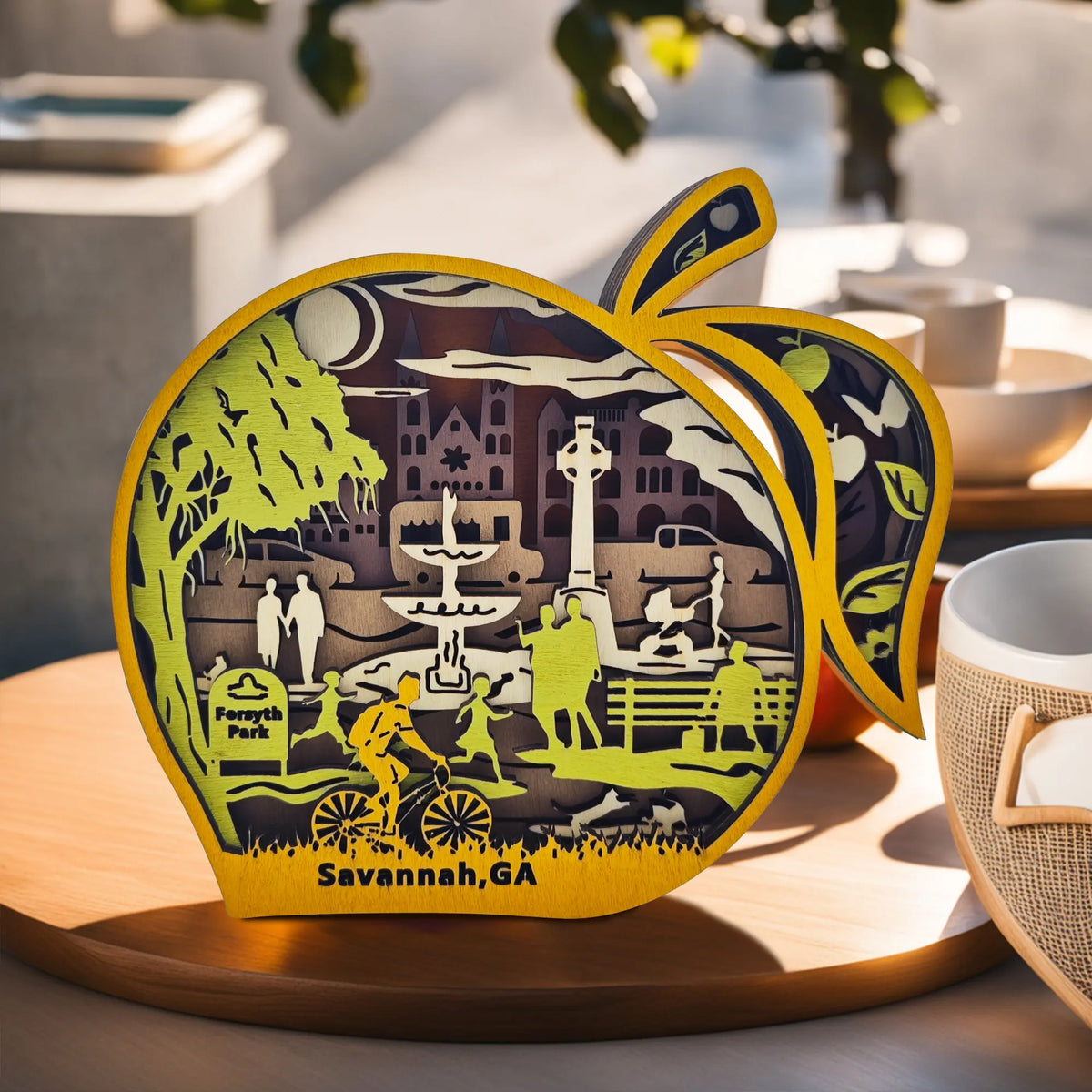 FNYDOX Savannah GA Peach Wood Carving Decor Georgia Travel Gift