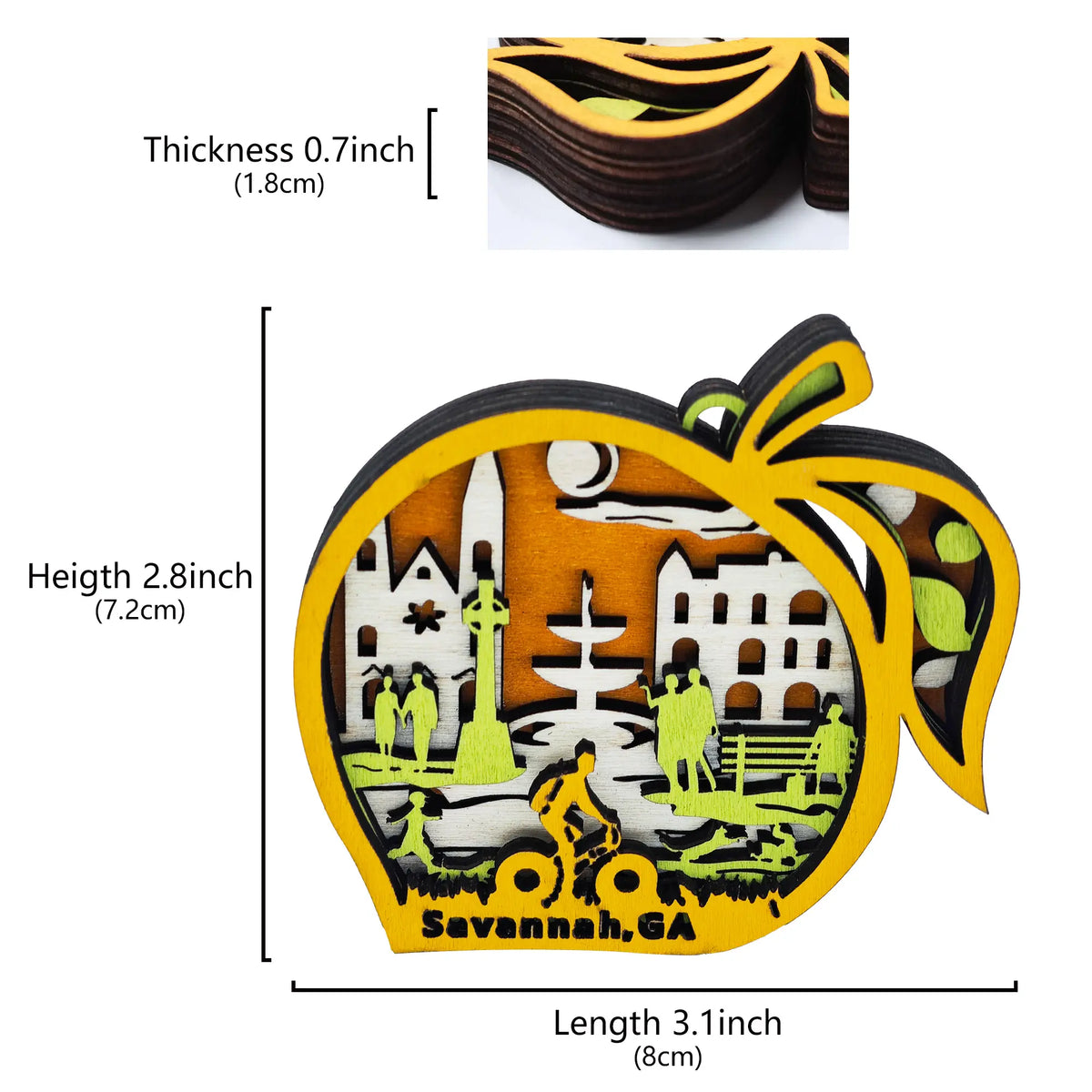 FNYDOX Savannah GA Peach Wood Souvenir Fridge Magnet