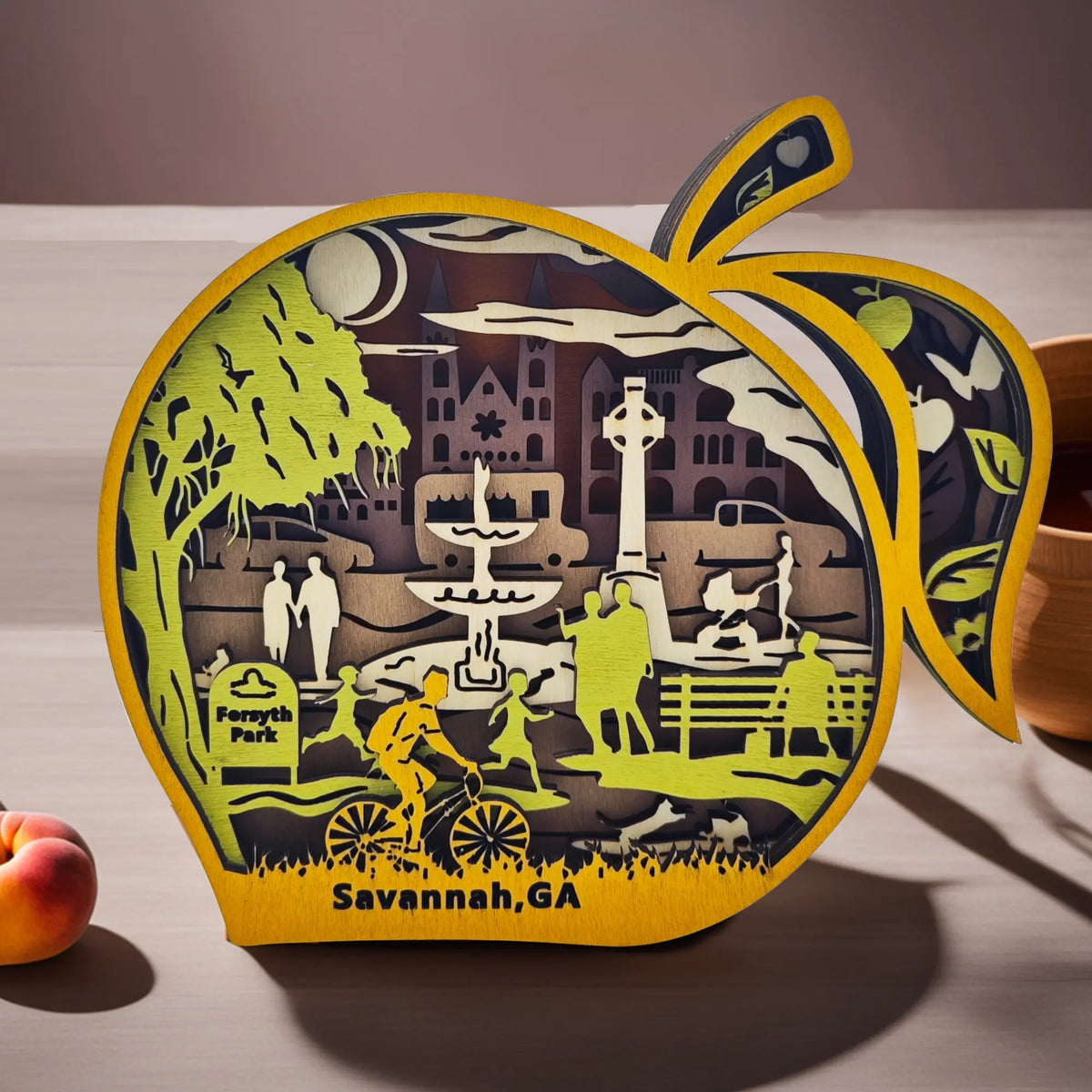 FNYDOX Savannah GA Peach Wood Carving Decor Georgia Travel Gift