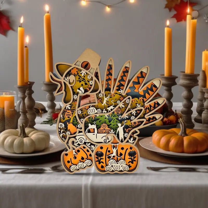 FNYDOX 3D Wooden Turkey Thanksgiving Decor