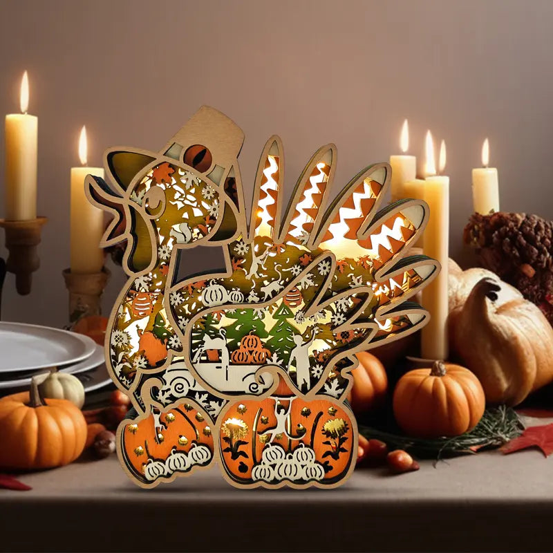 FNYDOX 3D Wooden Turkey Light Up Thanksgiving Decor