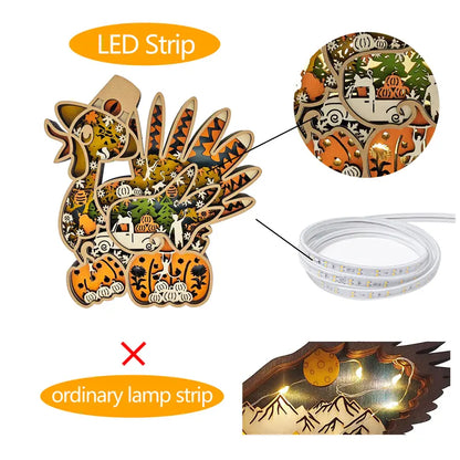 FNYDOX 3D Wooden Turkey Light Up Thanksgiving Decor