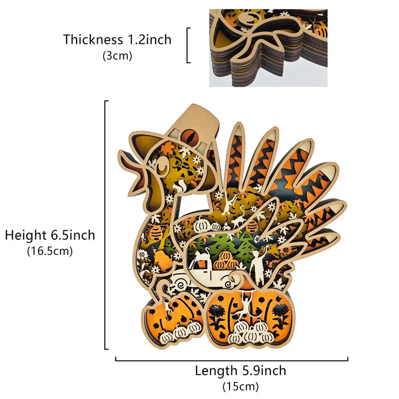 FNYDOX 3D Wooden Turkey Thanksgiving Decor