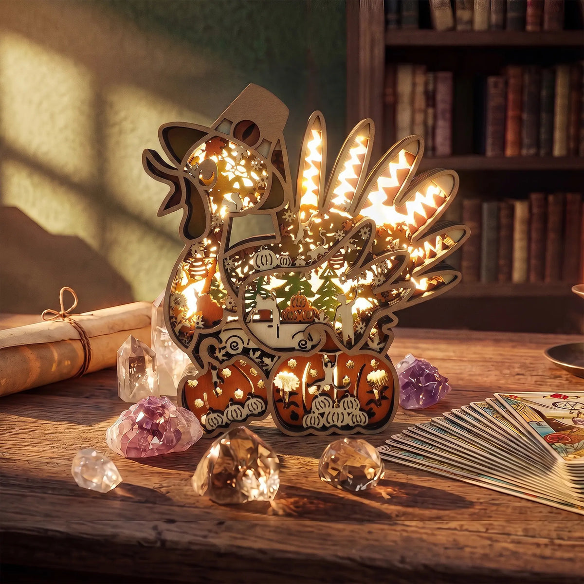 FNYDOX 3D Wooden Turkey Light Up Thanksgiving Decor