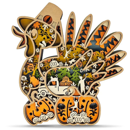 FNYDOX 3D Wooden Turkey Thanksgiving Decor