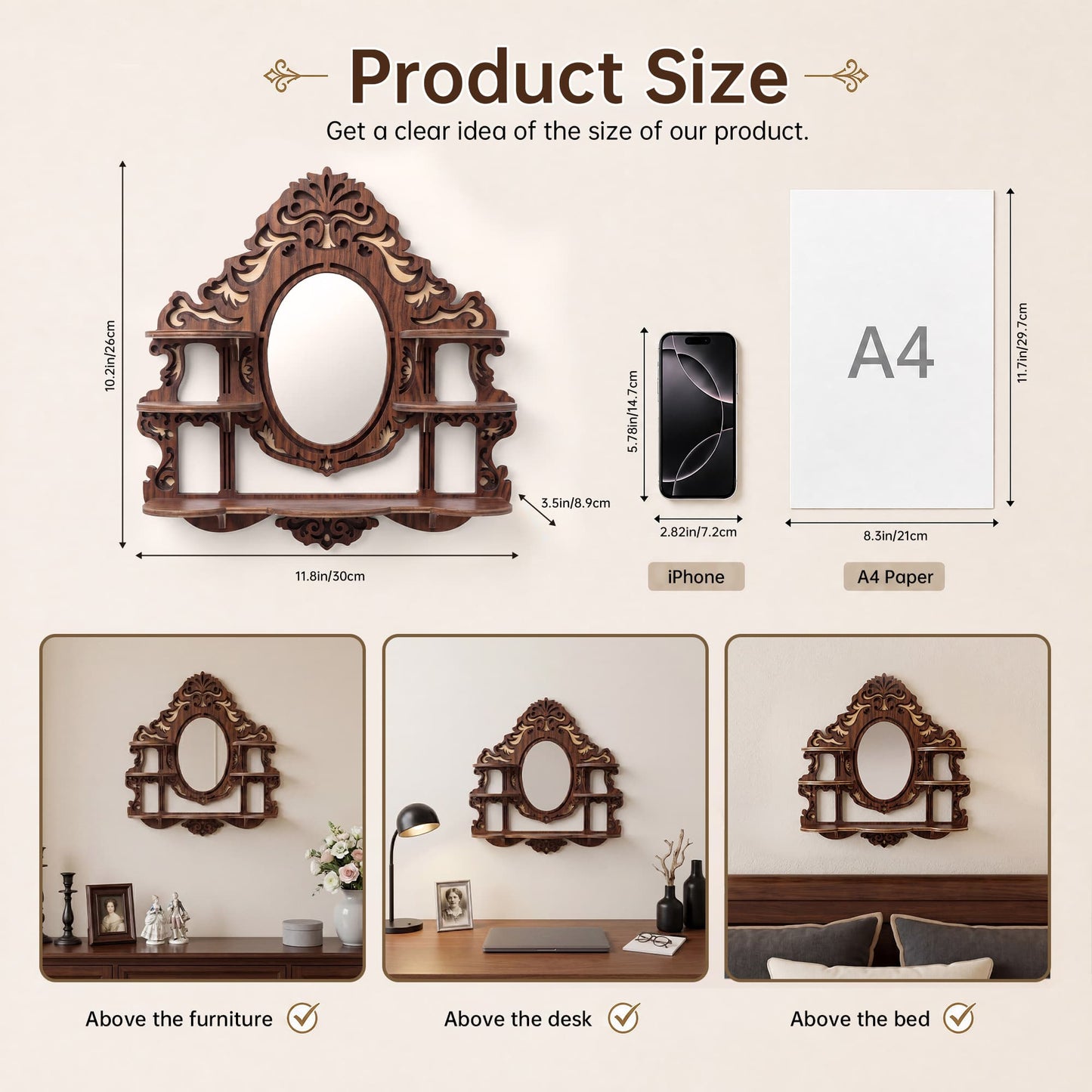 FNYDOX Vintage Wall Shelf with Mirror