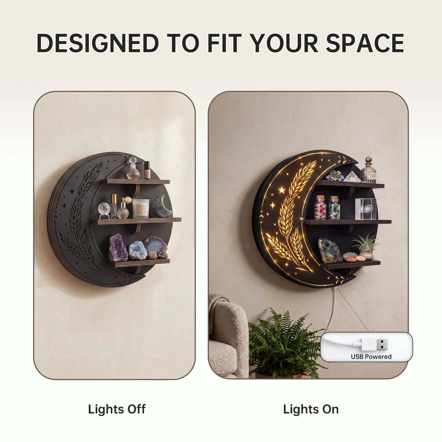 FNYDOX Moon Wall Shelf with LED Lights