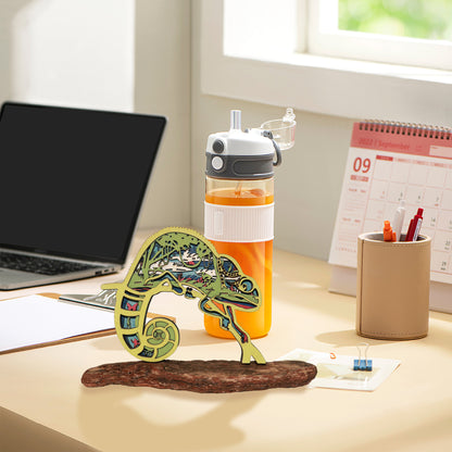 Wooden Chameleon Carving Handcraft Gift With Led