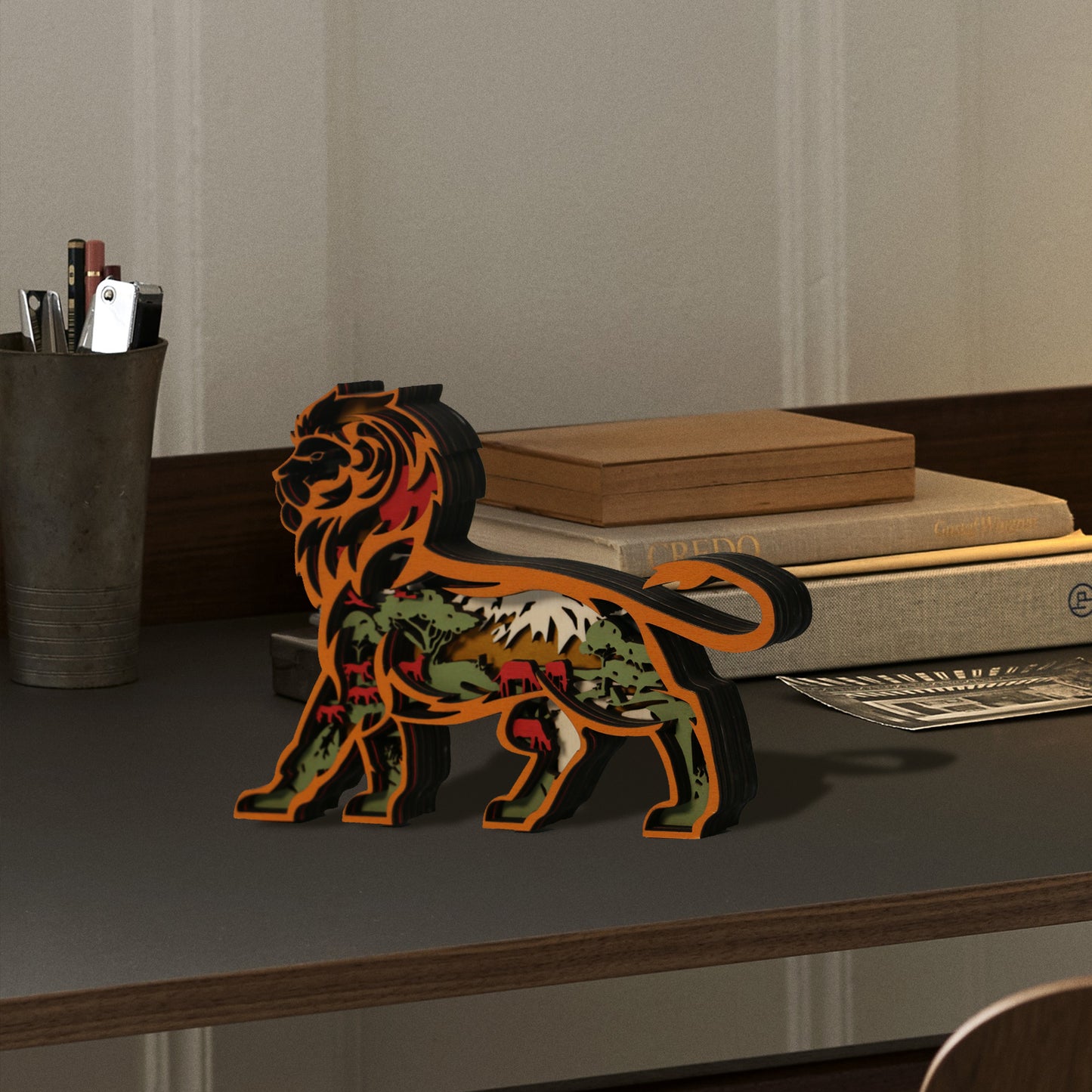 Wooden Lion Carving Handcraft Gift