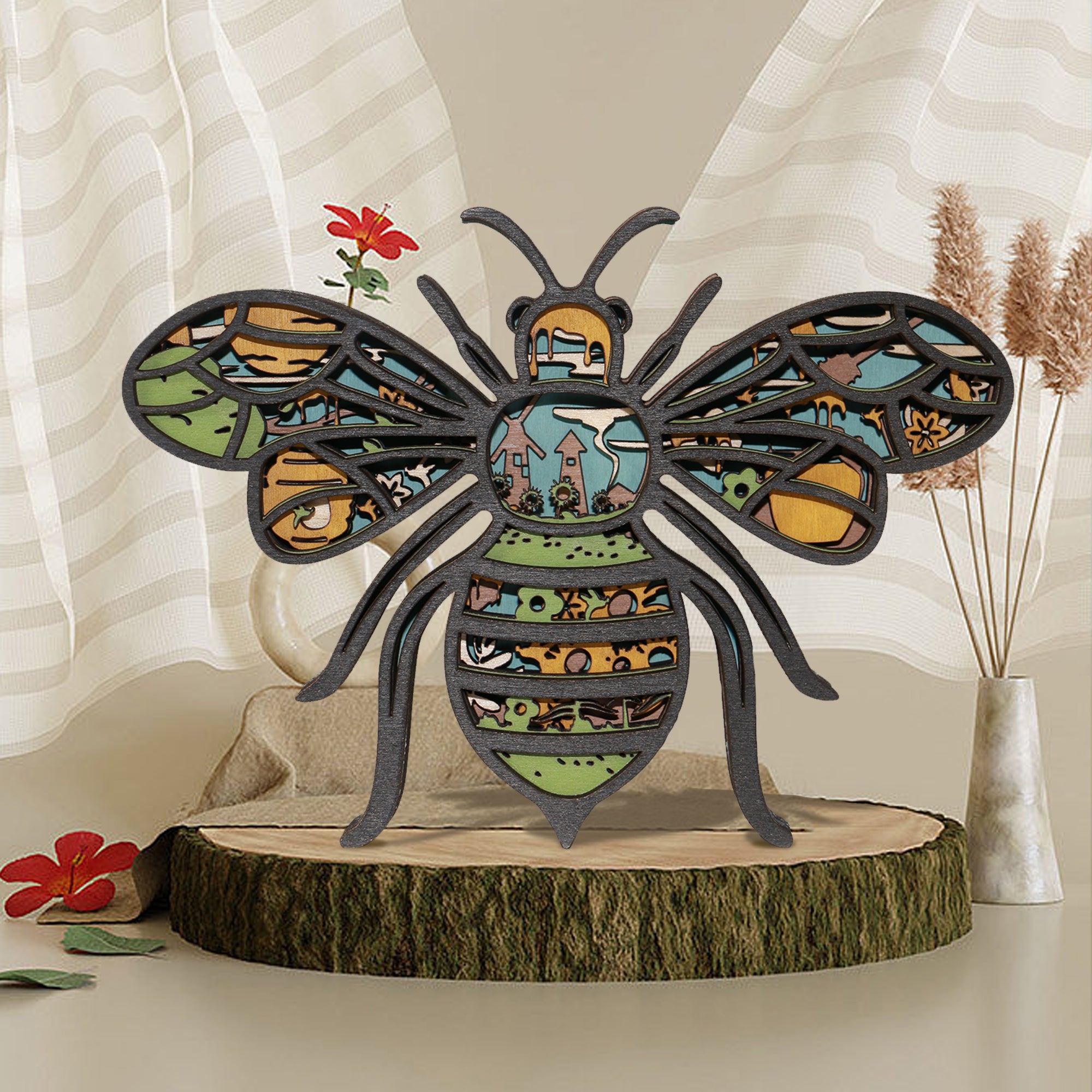 Wooden Honeybee Carving Handcraft Gift