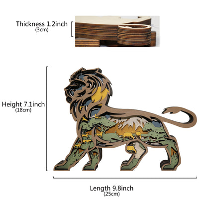 Wooden Lion Carving Handcraft Gift WIth LED