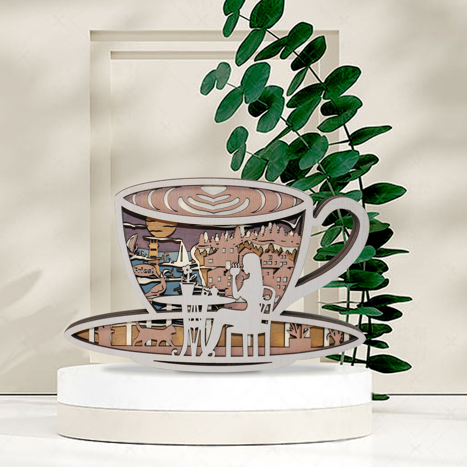Wooden Coffee cup Carving Handcraft Gift