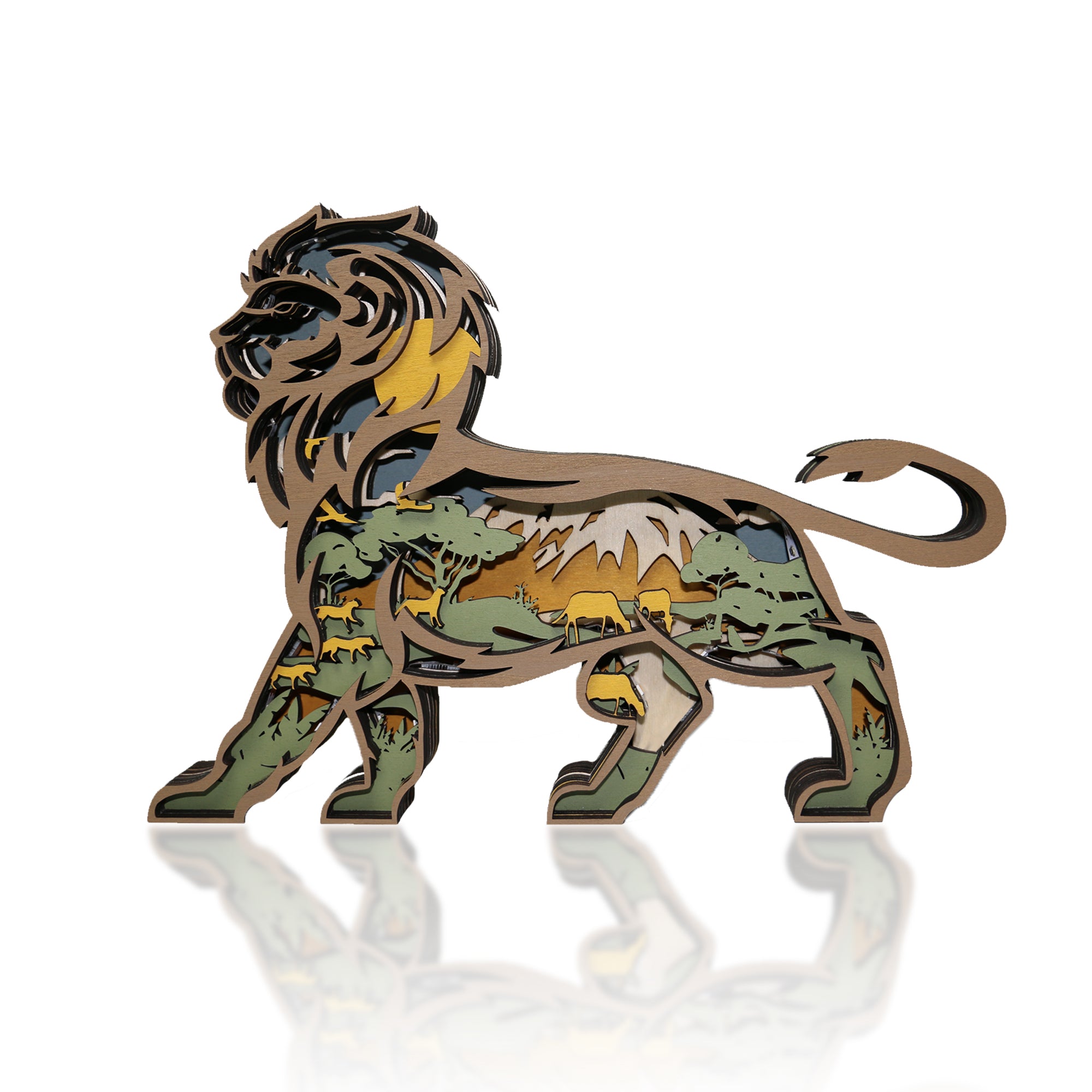 Wooden Lion Carving Handcraft Gift WIth LED