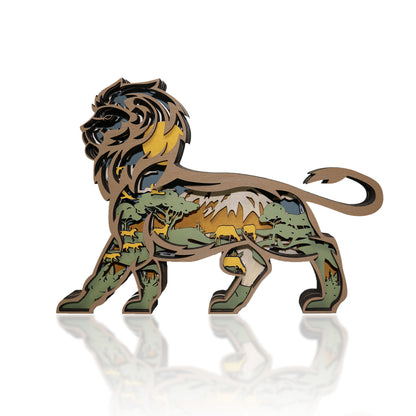 Wooden Lion Carving Handcraft Gift WIth LED